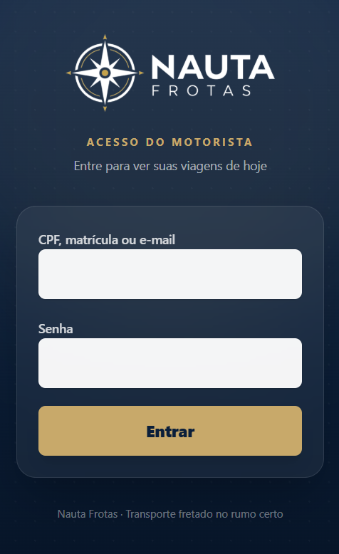 App Nauta Motorista: tela de acesso