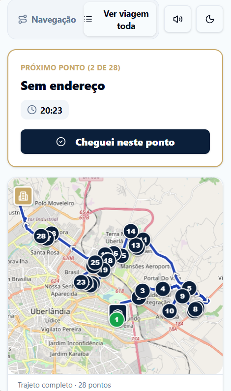 App Nauta Motorista: pontos da viagem